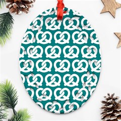 Teal Pretzel Illustrations Pattern Ornament (Oval Filigree)