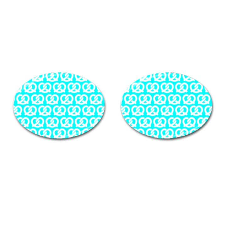 Aqua Pretzel Illustrations Pattern Cufflinks (Oval)