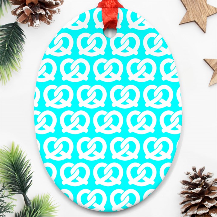 Aqua Pretzel Illustrations Pattern Oval Ornament (Two Sides)