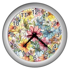 Flower Nature Floral Spring Wall Clock (silver) by Semog4