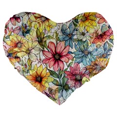 Flower Nature Floral Spring Large 19  Premium Flano Heart Shape Cushions by Semog4