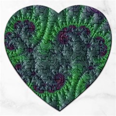 Fractal Floral Background Planetary Jigsaw Puzzle (heart) by Semog4