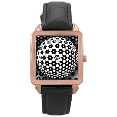 Sphere Spherical Circular Monochrome Circle Art Rose Gold Leather Watch 