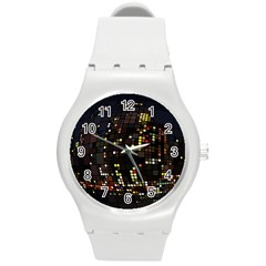 Abstract Visualization Graphic Background Textures Round Plastic Sport Watch (M)