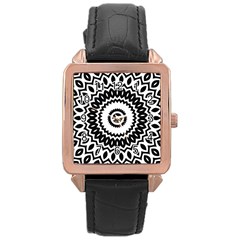 Circular Concentric Radial Symmetry Abstract Rose Gold Leather Watch 