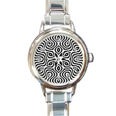 Pattern Wave Symmetry Monochrome Abstract Round Italian Charm Watch