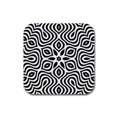 Pattern Wave Symmetry Monochrome Abstract Rubber Square Coaster (4 Pack)