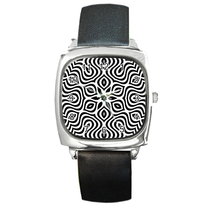 Pattern Wave Symmetry Monochrome Abstract Square Metal Watch