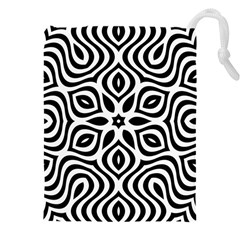 Pattern Wave Symmetry Monochrome Abstract Drawstring Pouch (5xl) by Jancukart