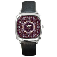 Rosette Kaleidoscope Mosaic Abstract Background Square Metal Watch