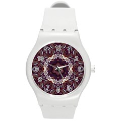 Rosette Kaleidoscope Mosaic Abstract Background Round Plastic Sport Watch (m)