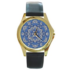 Mandala Rosette Kaleidoscope Abstract Background Round Gold Metal Watch