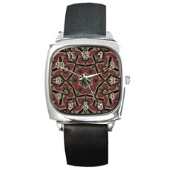 Mandala Rosette Pattern Kaleidoscope Abstract Square Metal Watch