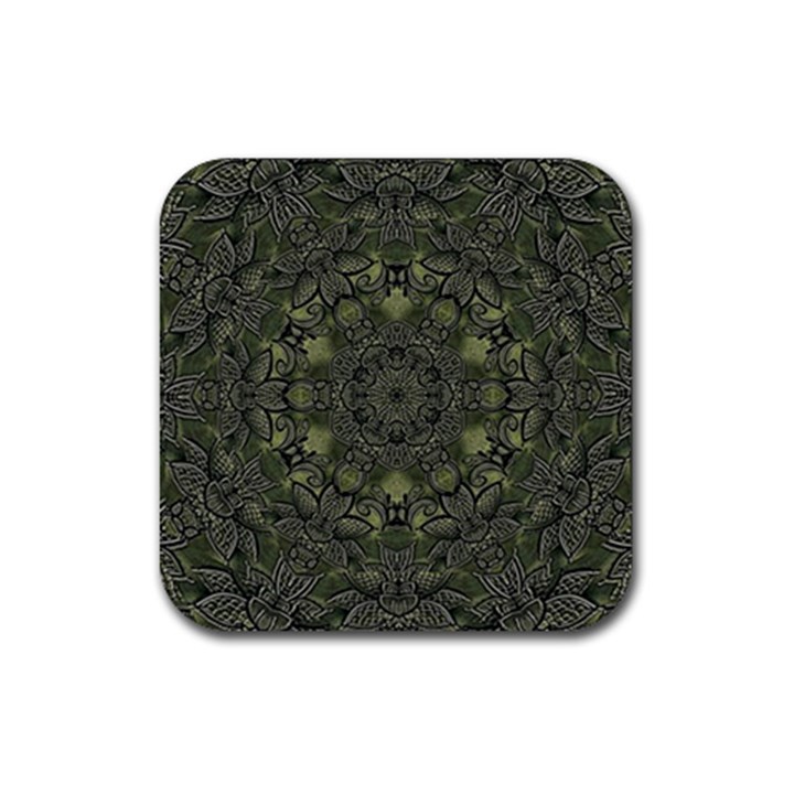 Mandala Rosette Kaleidoscope Floral Background Rubber Coaster (Square)