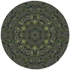 Mandala Rosette Kaleidoscope Floral Background Wooden Puzzle Round by Jancukart