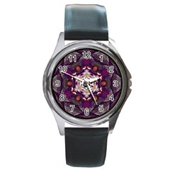 Rosette Kaleidoscope Mosaic Abstract Background Art Round Metal Watch by Jancukart