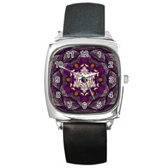 Rosette Kaleidoscope Mosaic Abstract Background Art Square Metal Watch by Jancukart