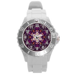 Rosette Kaleidoscope Mosaic Abstract Background Art Round Plastic Sport Watch (l) by Jancukart