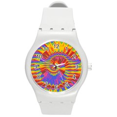 Colorful Spiral Abstract Swirl Twirl Art Pattern Round Plastic Sport Watch (m) by Jancukart