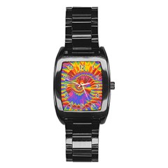 Colorful Spiral Abstract Swirl Twirl Art Pattern Stainless Steel Barrel Watch