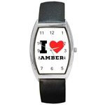 I love amber Barrel Style Metal Watch Front