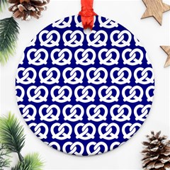 Navy Pretzel Illustrations Pattern Ornament (round) by GardenOfOphir