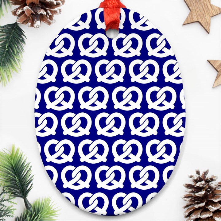 Navy Pretzel Illustrations Pattern Ornament (Oval)