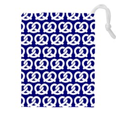 Navy Pretzel Illustrations Pattern Drawstring Pouch (4xl) by GardenOfOphir