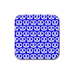 Blue Pretzel Illustrations Pattern Rubber Coaster (square) by GardenOfOphir