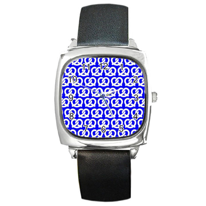 Blue Pretzel Illustrations Pattern Square Metal Watch