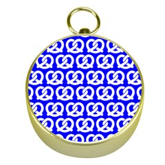 Blue Pretzel Illustrations Pattern Gold Compasses by GardenOfOphir