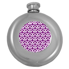 Purple Pretzel Illustrations Pattern Round Hip Flask (5 Oz) by GardenOfOphir