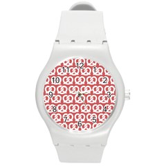 Trendy Pretzel Illustrations Pattern Round Plastic Sport Watch (m) by GardenOfOphir