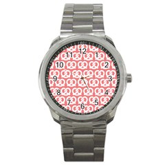 Chic Pretzel Illustrations Pattern Sport Metal Watch by GardenOfOphir