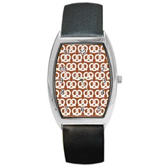 Brown Pretzel Illustrations Pattern Barrel Style Metal Watch by GardenOfOphir