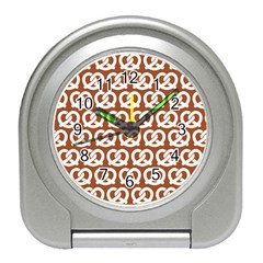 Brown Pretzel Illustrations Pattern Travel Alarm Clock by GardenOfOphir