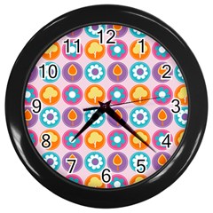 Chic Floral Pattern Wall Clock (black) by GardenOfOphir