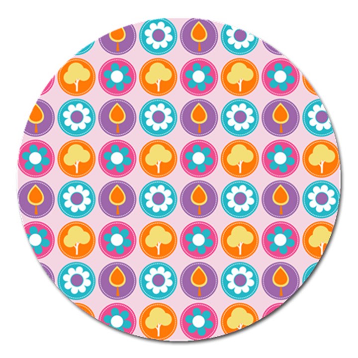 Chic Floral Pattern Magnet 5  (Round)