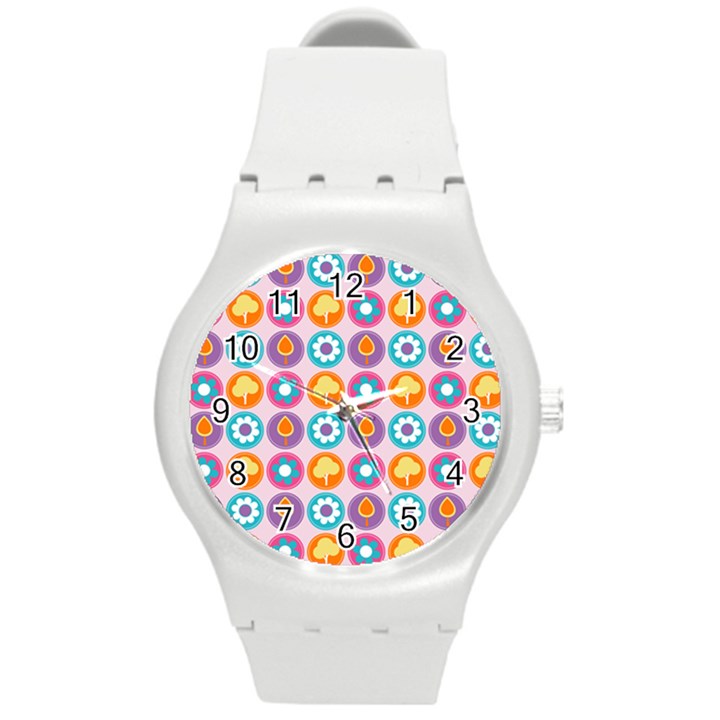 Chic Floral Pattern Round Plastic Sport Watch (M)