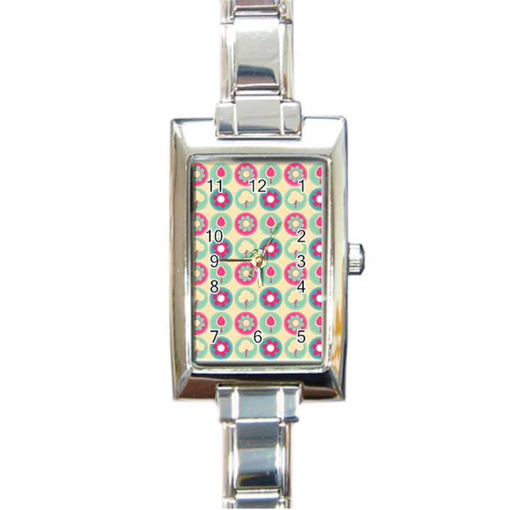 Chic Floral Pattern Rectangle Italian Charm Watch