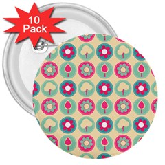 Chic Floral Pattern 3  Buttons (10 Pack)  by GardenOfOphir