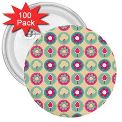 Chic Floral Pattern 3  Buttons (100 Pack)  by GardenOfOphir