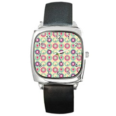 Chic Floral Pattern Square Metal Watch by GardenOfOphir