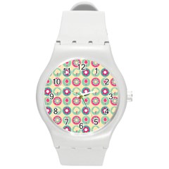 Chic Floral Pattern Round Plastic Sport Watch (m) by GardenOfOphir