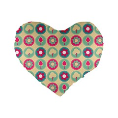 Chic Floral Pattern Standard 16  Premium Heart Shape Cushions by GardenOfOphir