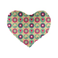 Chic Floral Pattern Standard 16  Premium Flano Heart Shape Cushions by GardenOfOphir