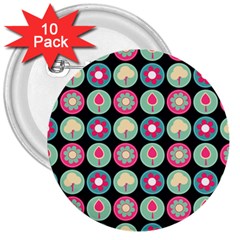 Chic Floral Pattern 3  Buttons (10 Pack)  by GardenOfOphir