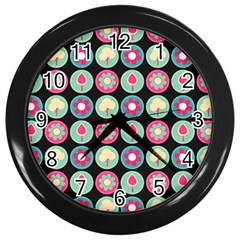 Chic Floral Pattern Wall Clock (black) by GardenOfOphir