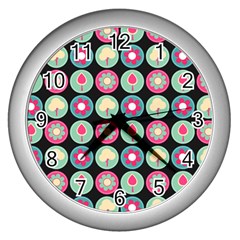 Chic Floral Pattern Wall Clock (silver) by GardenOfOphir