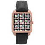 Chic Floral Pattern Rose Gold Leather Watch  Front